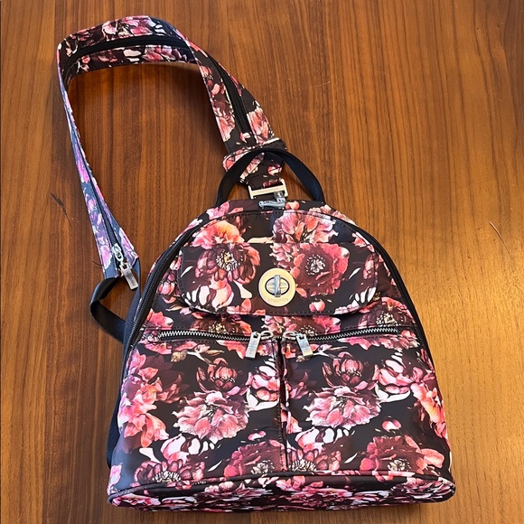 Baggallini Handbags - Baggallini Floral Black and Pink Women's Small Backpack Bag Purse